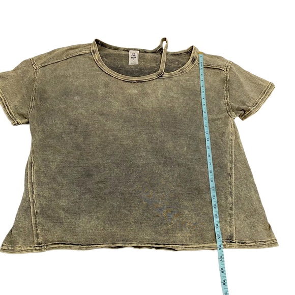 Free People We The Free Army Green Distressed Alex Split Shoulder Tee, Size Med. - Picture 11 of 14